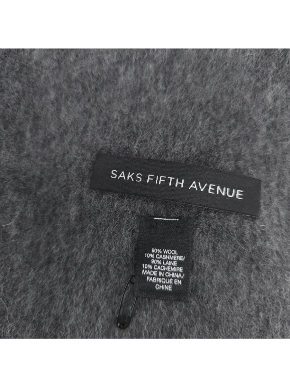 SAKS FIFTH AVE Wool Cashmere Scarf Charcoal Gray Purple Fringe Unisex